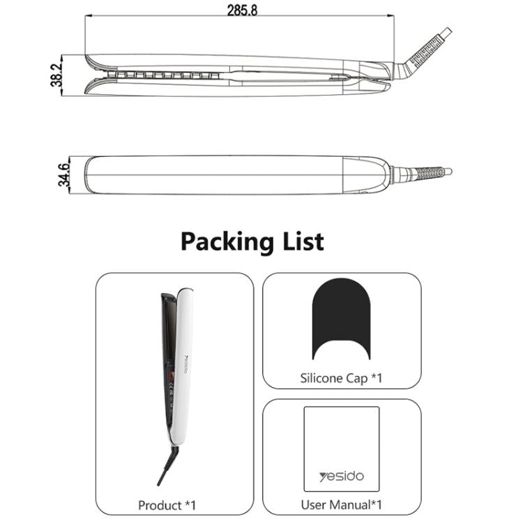 Yesido MG31 Haarglätter mit Negativ-Ionen-Technologie, 3 Temperaturstufen, schnell aufheizenden Keramikplatten, EU Plug, UK Plug
