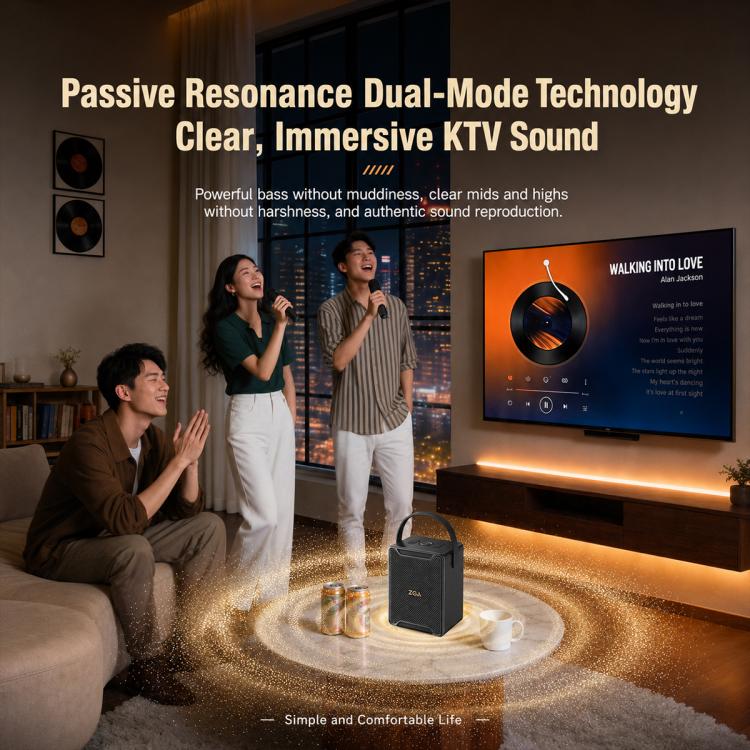 ZGA PZ010 Tragbarer Bluetooth-Lautsprecher mit zwei Mikrofonen für Karaoke