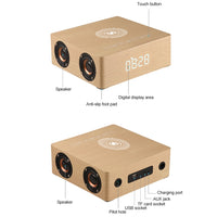 Q5A Multifunktionaler Holz-Touch-Uhr-Display, kabelloser Lade-Bluetooth-Lautsprecher, unterstützt TF-Karte, U-Disk und 3,5 mm AUX, Q5A