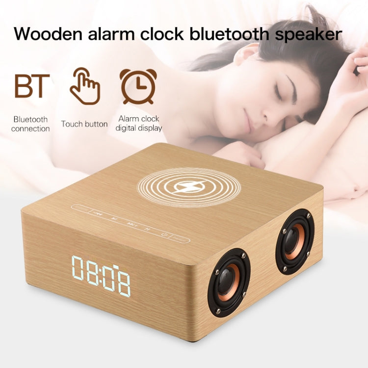 Q5A Multifunktionaler Holz-Touch-Uhr-Display, kabelloser Lade-Bluetooth-Lautsprecher, unterstützt TF-Karte, U-Disk und 3,5 mm AUX, Q5A