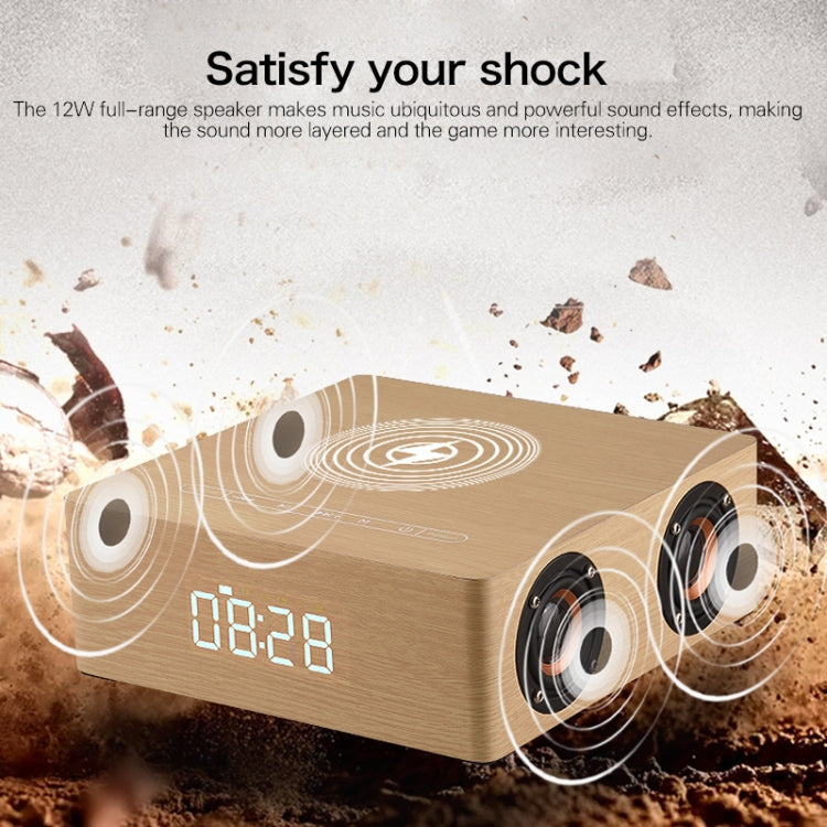 Q5A Multifunktionaler Holz-Touch-Uhr-Display, kabelloser Lade-Bluetooth-Lautsprecher, unterstützt TF-Karte, U-Disk und 3,5 mm AUX, Q5A