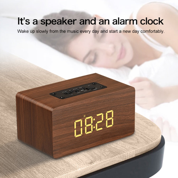 W5C Subwoofer Holzuhr Bluetooth-Lautsprecher, unterstützt TF-Karte und 3,5 mm AUX, Brown Wood, Yellow Wood