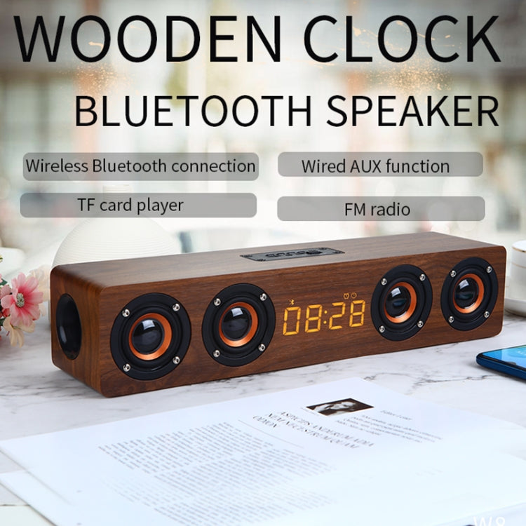 W8C Holzuhr-Subwoofer-Bluetooth-Lautsprecher, unterstützt TF-Karte, U-Disk und 3,5-mm-AUX, Brown Wood, Yellow Wood
