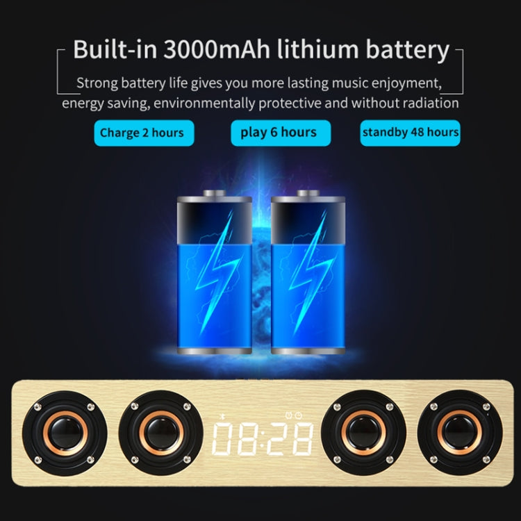 W8C Holzuhr-Subwoofer-Bluetooth-Lautsprecher, unterstützt TF-Karte, U-Disk und 3,5-mm-AUX, Brown Wood, Yellow Wood