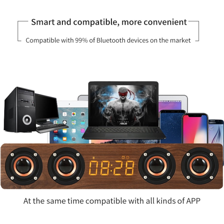 W8C Holzuhr-Subwoofer-Bluetooth-Lautsprecher, unterstützt TF-Karte, U-Disk und 3,5-mm-AUX, Brown Wood, Yellow Wood