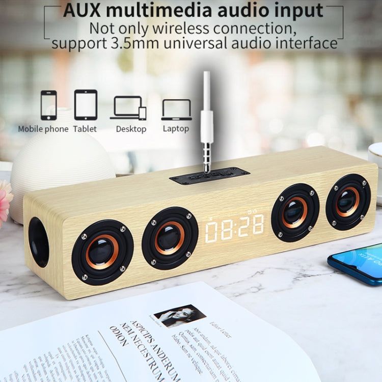 W8C Holzuhr-Subwoofer-Bluetooth-Lautsprecher, unterstützt TF-Karte, U-Disk und 3,5-mm-AUX, Brown Wood, Yellow Wood