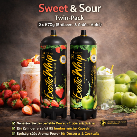 ExoticWhip "Sweet & Sour" Twin-Pack – 2x 670g (Erdbeere & Grüner Apfel)