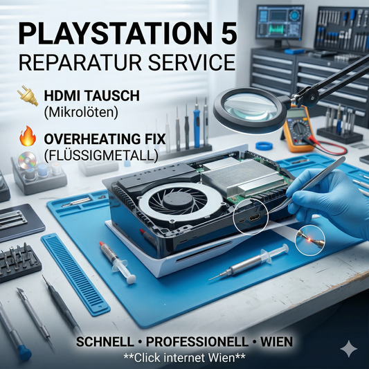 PlayStation 5 Reparatur Service für HDMI, Überhitzung & Laufwerk bei ClickInternet in 1090 Wien.