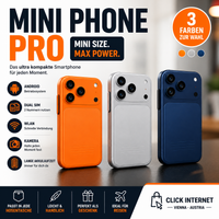 Mini Phone Pro – Mini Smartphone im iPhone-Stil | Android | Orange, Silber & Blau