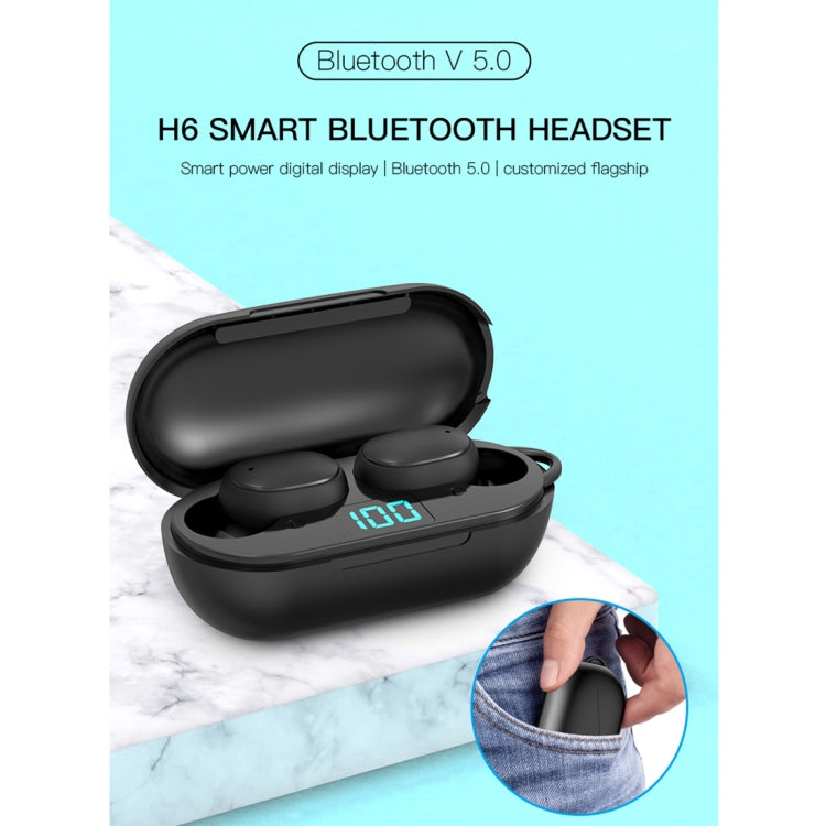 H6 TWS Bluetooth 5.0 Kabelloser Bluetooth-Kopfhörer mit Digitalanzeige und Ladebox, Unterstützung für Siri und HD-Anrufe