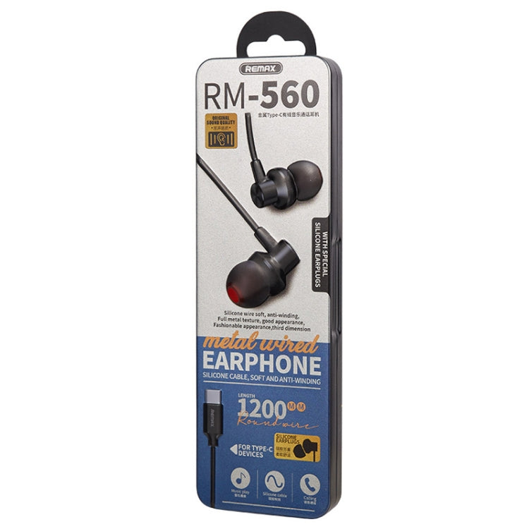 REMAX RM-560 Typ-C In-Ear-Stereo-Musikkopfhörer aus Metall mit Kabelsteuerung + Mikrofon, unterstützt Freisprechen, nicht für Samsung-Telefone