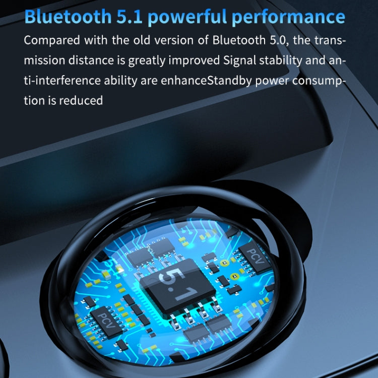M9 Bluetooth 5.1 TWS Mirror Digital Display Drahtloser Bluetooth-Kopfhörer mit Ladebox-Taschenlampe, unterstützt Touch & Siri & Batterieanzeige, M9 (Black)