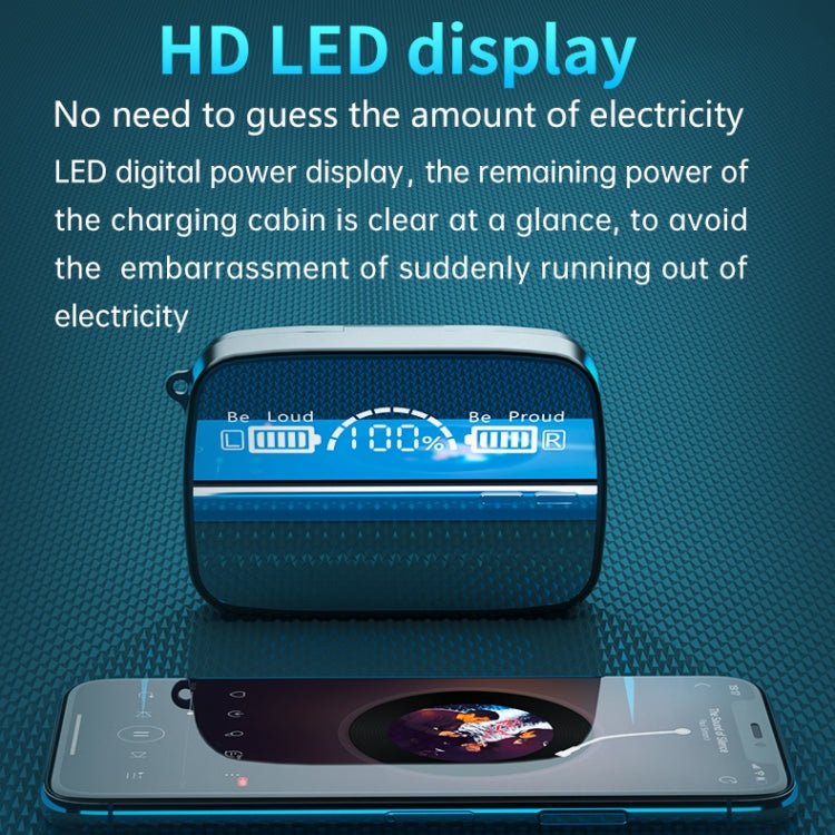 M9 Bluetooth 5.1 TWS Mirror Digital Display Drahtloser Bluetooth-Kopfhörer mit Ladebox-Taschenlampe, unterstützt Touch & Siri & Batterieanzeige, M9 (Black)