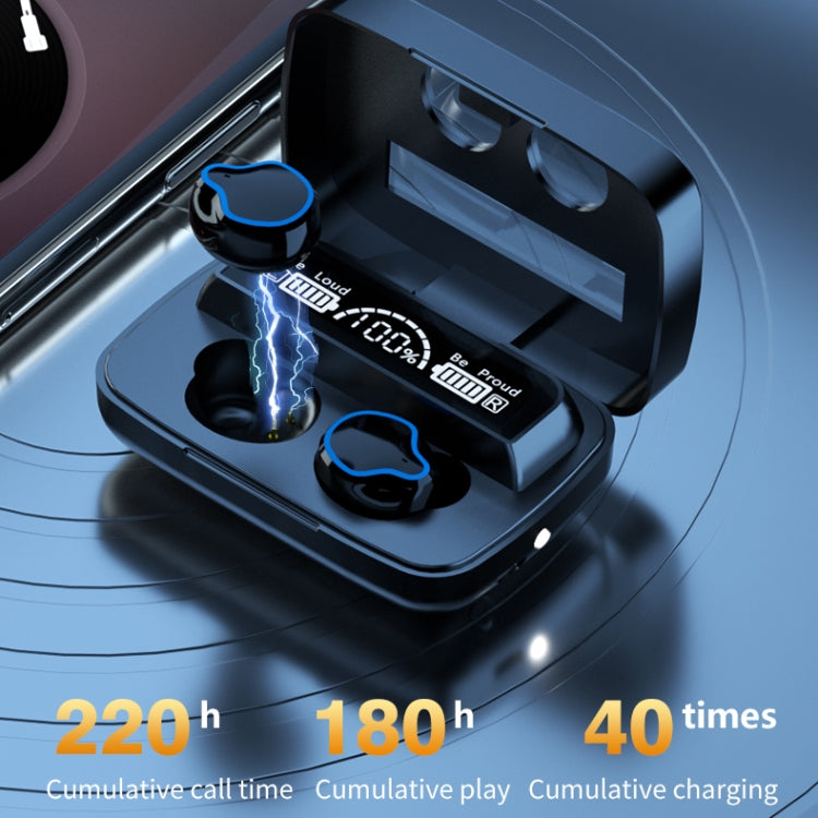M9 Bluetooth 5.1 TWS Mirror Digital Display Drahtloser Bluetooth-Kopfhörer mit Ladebox-Taschenlampe, unterstützt Touch & Siri & Batterieanzeige, M9 (Black)