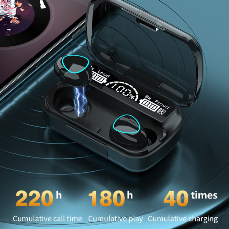 M10 Bluetooth 5.1 TWS Digitalanzeige Drahtloser Bluetooth-Kopfhörer mit Ladebox, unterstützt Touch & Siri & Batterieanzeige, M10 Black, M10 Green