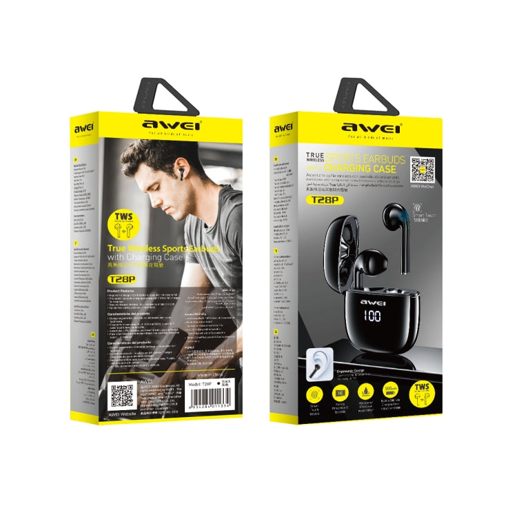 awei T28P Bluetooth V5.0 TWS Ture Wireless Sport-LED-Display-Headset mit Ladehülle