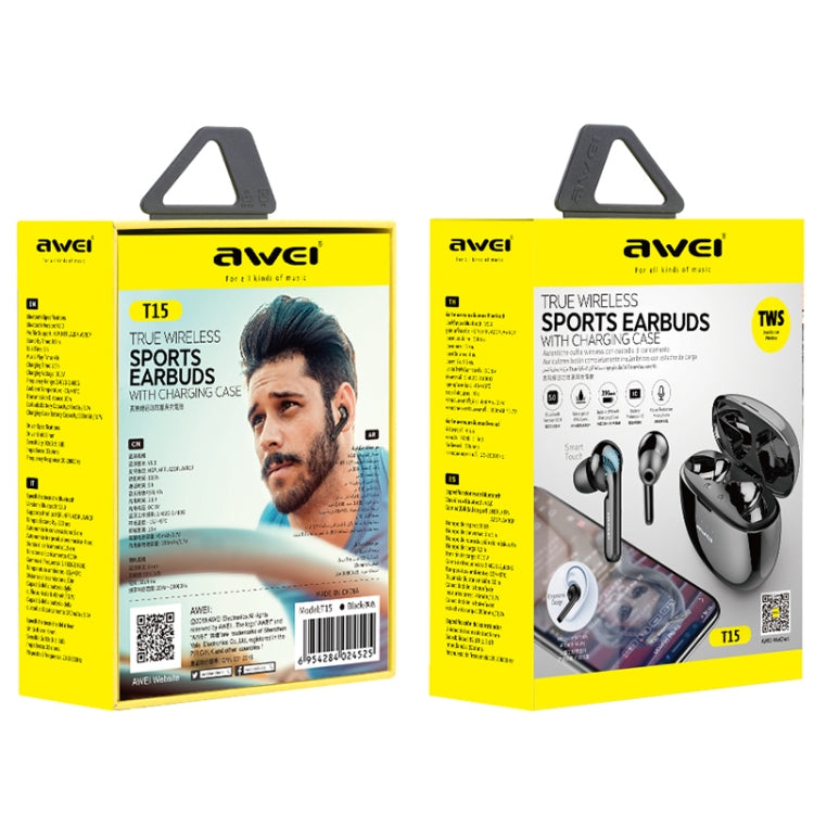 awei T15 TWS Bluetooth V5.0 Ture Kabelloses Sport-Headset mit Ladehülle, T15