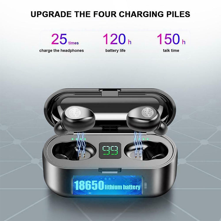 F9 TWS V5.0 Touch Control Binaurales kabelloses Bluetooth-Headset mit Ladeetui und Digitalanzeige, F9