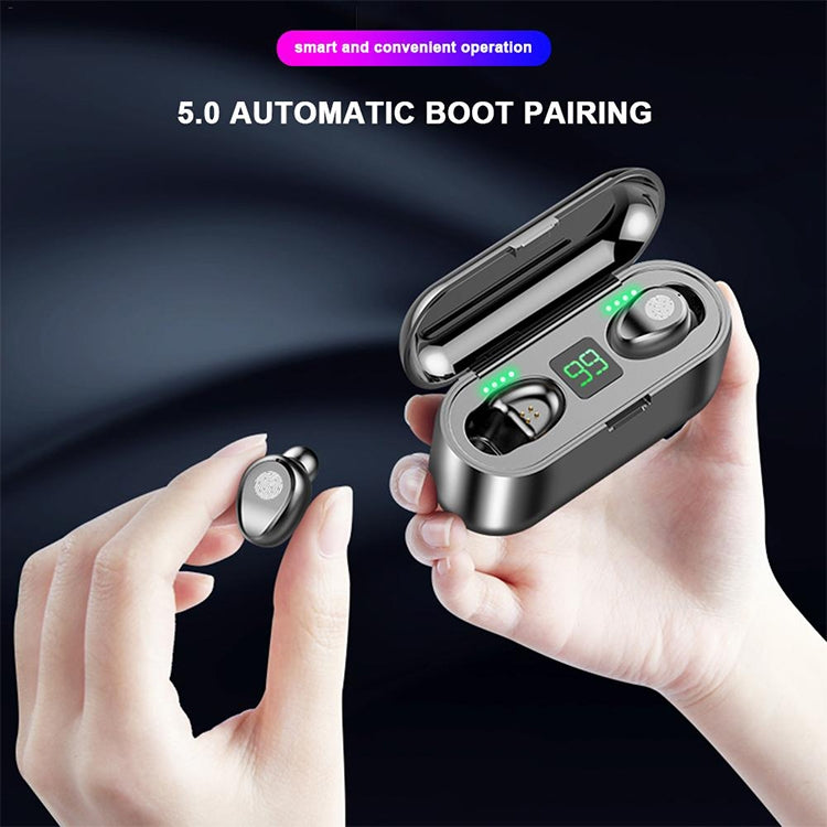 F9 TWS V5.0 Touch Control Binaurales kabelloses Bluetooth-Headset mit Ladeetui und Digitalanzeige, F9