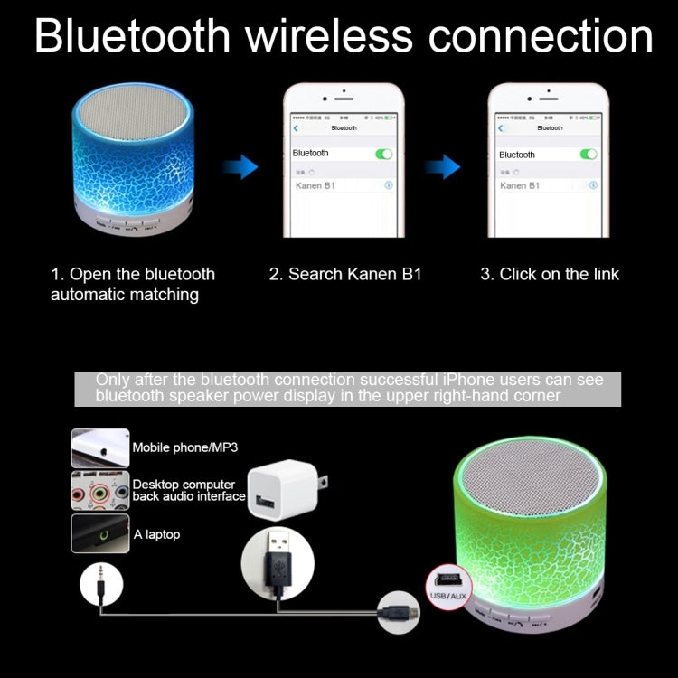 Tragbarer Mini-Bluetooth-Stereolautsprecher A9 Glare Crack mit LED-Licht, integriertem Mikrofon, Unterstützung für Freisprechanrufe und TF-Karte