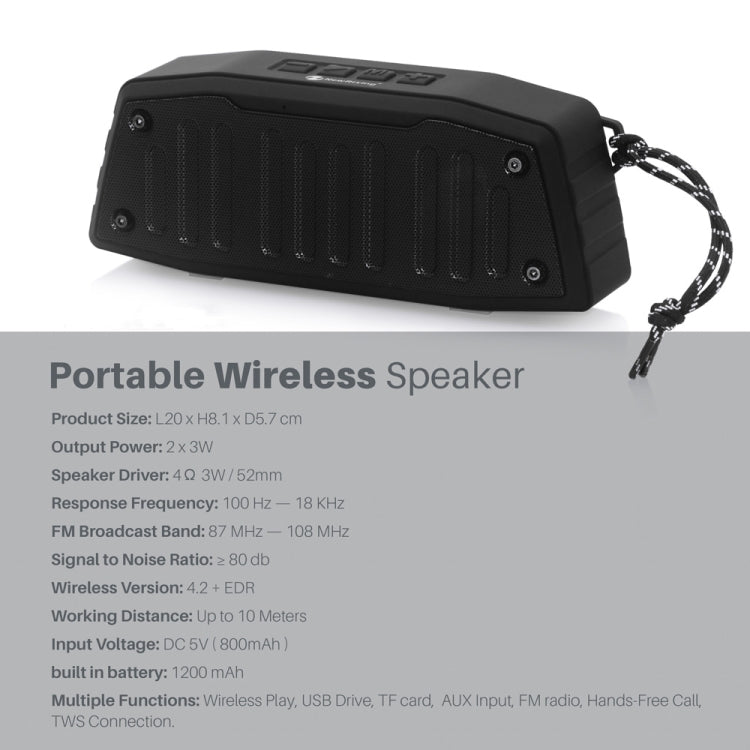 NewRixing NR-4019 Tragbarer Bluetooth-Außenlautsprecher mit Freisprechfunktion, unterstützt TF-Karte, USB, FM und AUX