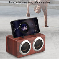 W5B Holz tragbarer Dual-Horn-Stereo-Bluetooth-Lautsprecher mit Telefonhalter, unterstützt TF-Karte/AUX