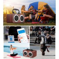 W5B Holz tragbarer Dual-Horn-Stereo-Bluetooth-Lautsprecher mit Telefonhalter, unterstützt TF-Karte/AUX
