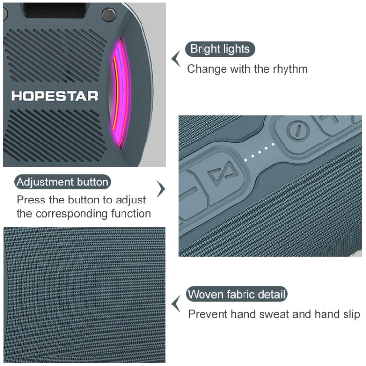 HOPESTAR H24 Pro TWS Tragbarer, wasserdichter, gewebter, strukturierter Bluetooth-Außenlautsprecher mit Rhythmuslicht, Unterstützung für Freisprechanrufe, U-Disk, TF-Karte und 3,5-mm-AUX und FM, H24 Pro Black, H24 Pro Grey, H24 Pro Blue, H24 Pro Red
