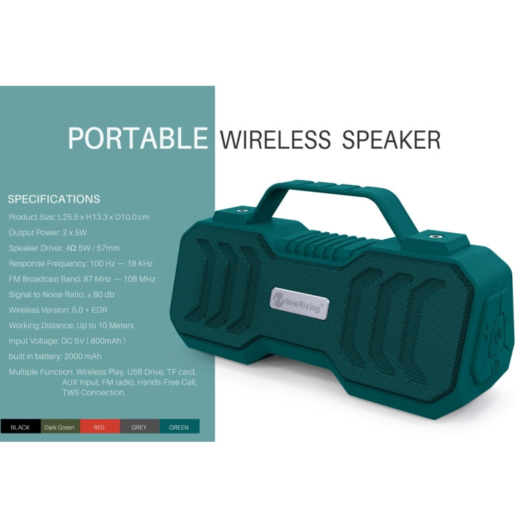 NewRixing NR-4500 Tragbarer kabelloser Bluetooth-Stereolautsprecher, unterstützt TWS/FM-Funktionslautsprecher