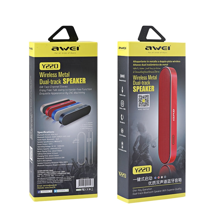 awei Y220 Tragbarer kabelloser Bluetooth-Lautsprecher V4.2 mit HD Clear 3D-Stereo-Sound und Geräuschunterdrückung, unterstützt TF-Karte/AUX, Y220