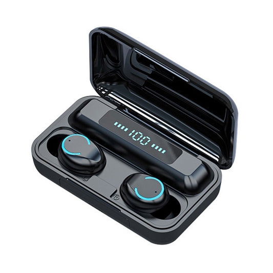 F9-9 TWS CVC8.0 Bluetooth-Kopfhörer mit Geräuschunterdrückung und Ladebox, unterstützt Touch-Lichteffekt und LED-Leistungsanzeige mit drei Bildschirmen, Powerbank, Mobiltelefonhalter und HD-Anruf- und Sprachassistent, F9-9 Black, F9-9 Dark Blue, F9-9 P...