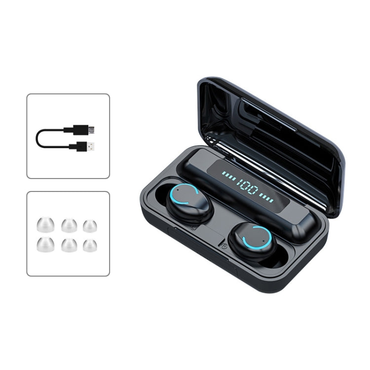 F9-9 TWS CVC8.0 Bluetooth-Kopfhörer mit Geräuschunterdrückung und Ladebox, unterstützt Touch-Lichteffekt und LED-Leistungsanzeige mit drei Bildschirmen, Powerbank, Mobiltelefonhalter und HD-Anruf- und Sprachassistent, F9-9 Black, F9-9 Dark Blue, F9-9 P...