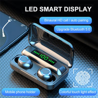 F9-9 TWS CVC8.0 Bluetooth-Kopfhörer mit Geräuschunterdrückung und Ladebox, unterstützt Touch-Lichteffekt und LED-Leistungsanzeige mit drei Bildschirmen, Powerbank, Mobiltelefonhalter und HD-Anruf- und Sprachassistent, F9-9 Black, F9-9 Dark Blue, F9-9 P...