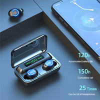 F9-9 TWS CVC8.0 Bluetooth-Kopfhörer mit Geräuschunterdrückung und Ladebox, unterstützt Touch-Lichteffekt und LED-Leistungsanzeige mit drei Bildschirmen, Powerbank, Mobiltelefonhalter und HD-Anruf- und Sprachassistent, F9-9 Black, F9-9 Dark Blue, F9-9 P...
