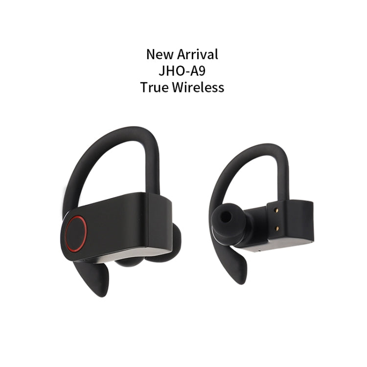 JHO-A9 TWS Kabelloser hängender Ohr-Bluetooth-Kopfhörer mit integrierter Reißverschlusstasche zum Aufladen und Aufbewahren, unterstützt Sprachsteuerung, JHO-A9