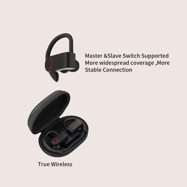 JHO-A9 TWS Kabelloser hängender Ohr-Bluetooth-Kopfhörer mit integrierter Reißverschlusstasche zum Aufladen und Aufbewahren, unterstützt Sprachsteuerung, JHO-A9