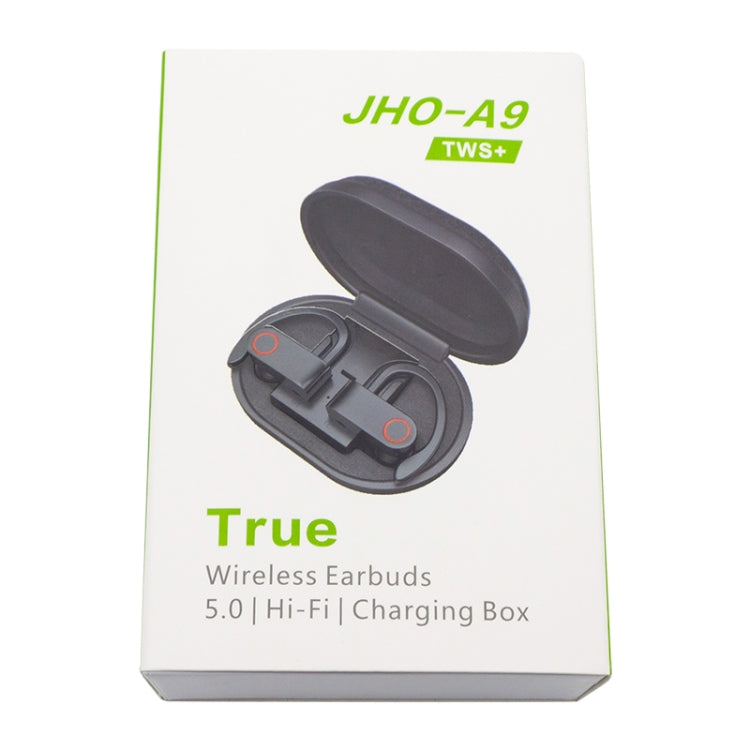 JHO-A9 TWS Kabelloser hängender Ohr-Bluetooth-Kopfhörer mit integrierter Reißverschlusstasche zum Aufladen und Aufbewahren, unterstützt Sprachsteuerung, JHO-A9