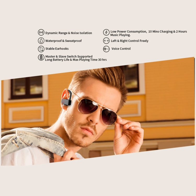 JHO-A9 TWS Kabelloser hängender Ohr-Bluetooth-Kopfhörer mit integrierter Reißverschlusstasche zum Aufladen und Aufbewahren, unterstützt Sprachsteuerung, JHO-A9