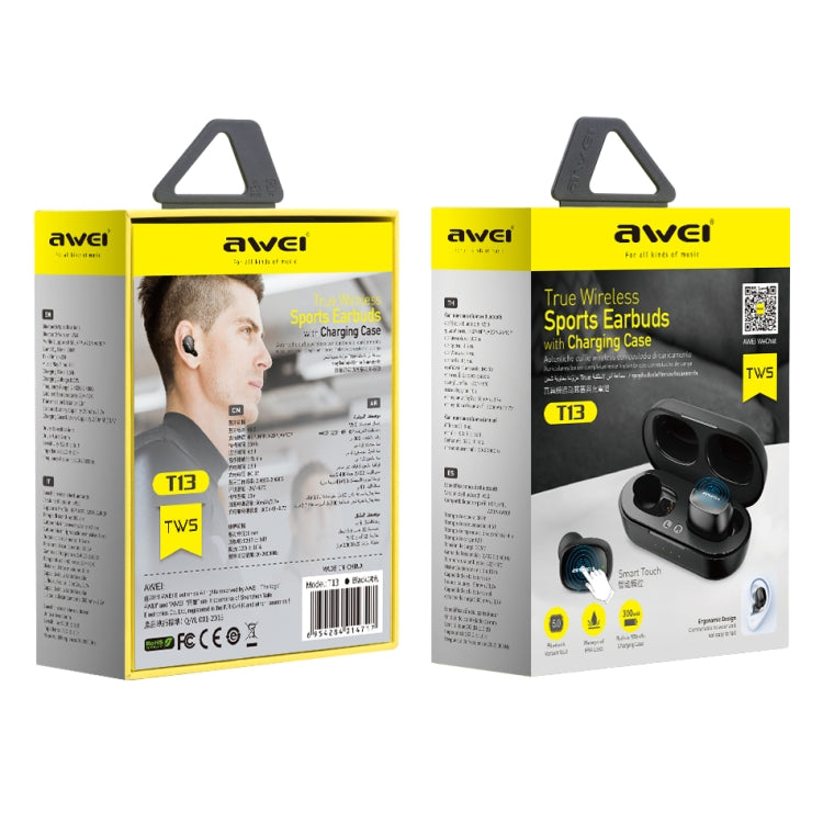 awei T13 TWS Bluetooth V5.0 Ture Kabelloses Sport-Headset mit Ladehülle