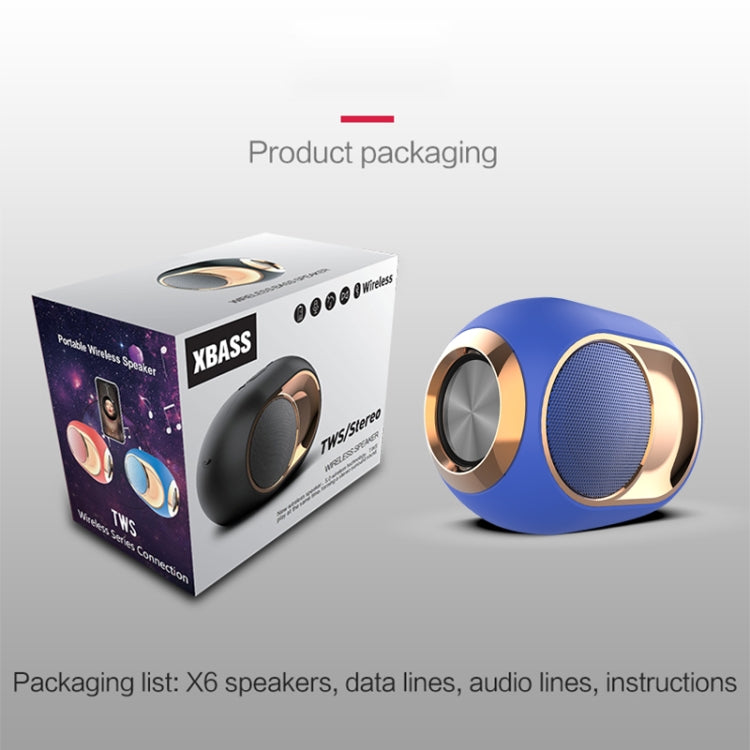 X6 TWS 5W Outdoor Wasserdichter Bass Drahtloser Bluetooth-Lautsprecher, unterstützt Freisprecheinrichtung / USB / AUX / TF-Karte