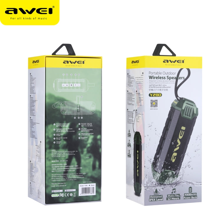 awei Y280 IPX4 Bluetooth-Lautsprecher-Powerbank mit verbessertem Bass, integriertem Mikrofon, unterstützt FM/USB/TF-Karte/AUX, Y280