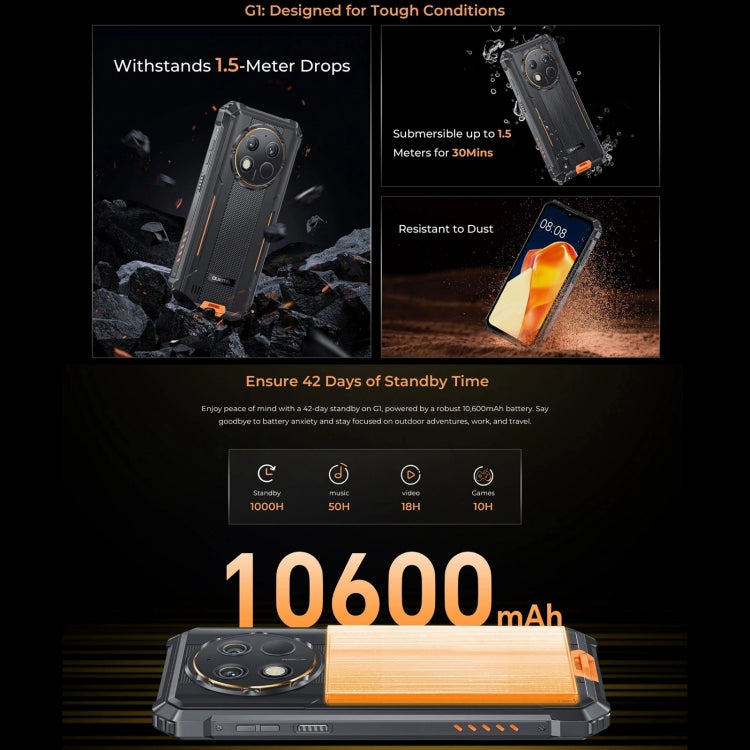 Robustes Telefon Oukitel G1, 6 GB + 256 GB, Fingerabdruckerkennung, 6,52 Zoll Android 14 T606 Octa Core, NFC, OTG, Netzwerk: 4G