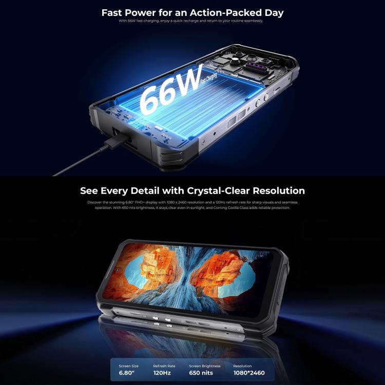 Oukitel WP100 Robustes Smartphone mit Laser-Entfernungsmesser, 12 GB + 512 GB Speicher, 200-MP-Kamera, Fingerabdrucksensor, 6,8-Zoll-Display, Android 14, MediaTek Dimensity 7300 Octa-Core-Prozessor, NFC, OTG, 5G-Netzwerk, WP100