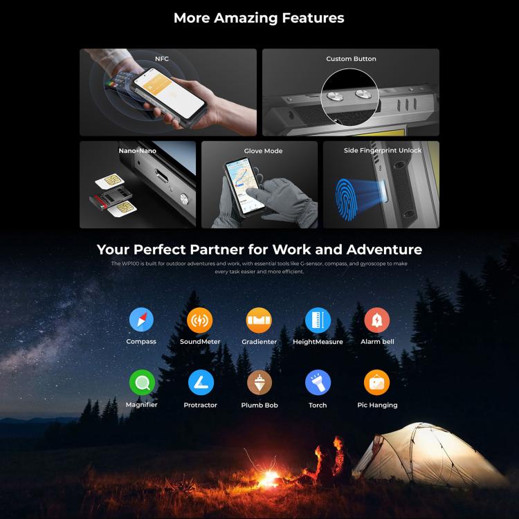 Oukitel WP100 Robustes Smartphone mit Laser-Entfernungsmesser, 12 GB + 512 GB Speicher, 200-MP-Kamera, Fingerabdrucksensor, 6,8-Zoll-Display, Android 14, MediaTek Dimensity 7300 Octa-Core-Prozessor, NFC, OTG, 5G-Netzwerk, WP100