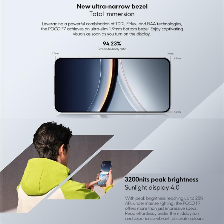 Xiaomi POCO F7 Global, 12 GB + 256 GB, Fingerabdrucksensor im Display, 6,83 Zoll Xiaomi HyperOS 2, Snapdragon 8s Gen 4 Octa-Core-Prozessor, NFC, Netzwerk: 5G, 12GB+256GB