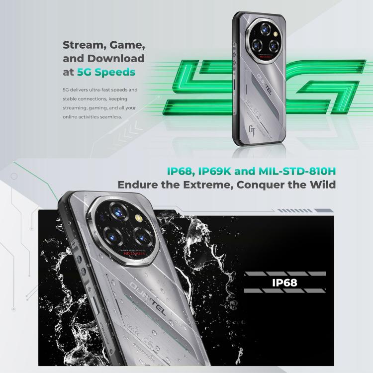 Oukitel WP62 Rugged Phone, 8 GB + 256 GB, 108-MP-Kamera, Fingerabdrucksensor, 6,6 Zoll, Android 15, MediaTek Dimensity 7025 Octa-Core-Prozessor, NFC, OTG, 5G-Netzwerk, 8GB+256GB