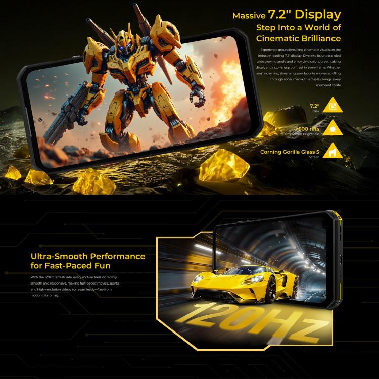 Oukitel WP60 Rugged Phone, 8 GB + 256 GB, Nachtsicht, 108-MP-Kamera, seitlicher Fingerabdrucksensor, 7,2-Zoll-Display, Android 15, MediaTek Dimensity 7025 Octa-Core-Prozessor, NFC, OTG, 5G-Netzwerk, 8GB+256GB