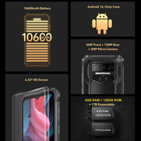 Oukitel WP23 Plus – Robustes Smartphone, 4 GB RAM + 128 GB Speicher, 6,52 Zoll Display, Android 14.0, Unisoc T606 Octa-Core-Prozessor, NFC, OTG, 4G-Netzwerk, WP23 Plus 4GB+128GB