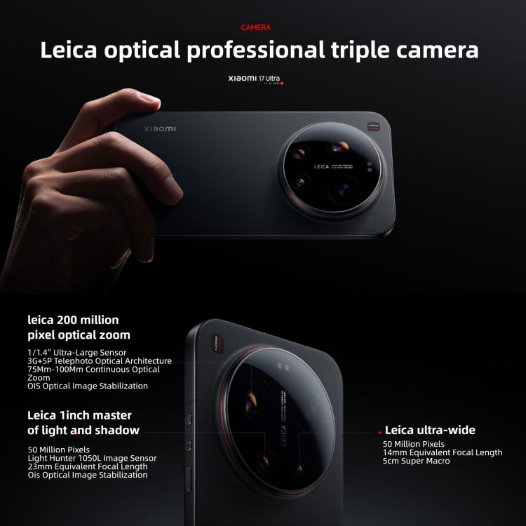 Xiaomi 17 Ultra, 12 GB + 256 GB, 3D-Ultraschall-Fingerabdrucksensor, 6,9 Zoll Xiaomi HyperOS 3, Snapdragon 8 Elite Gen 5 Octa-Core-Prozessor, NFC, Netzwerk: 5G, 12GB+512GB, 12GB+256GB