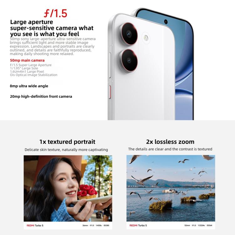 Xiaomi Redmi Turbo 5, 12 GB + 256 GB, 6,59 Zoll, Xiaomi HyperOS 3, Dimensity 8500-Ultra Octa-Core-Prozessor, NFC, Netzwerk: 5G, 12GB+256GB